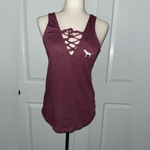 PINK Women’s Size Small lace up v neck tank top